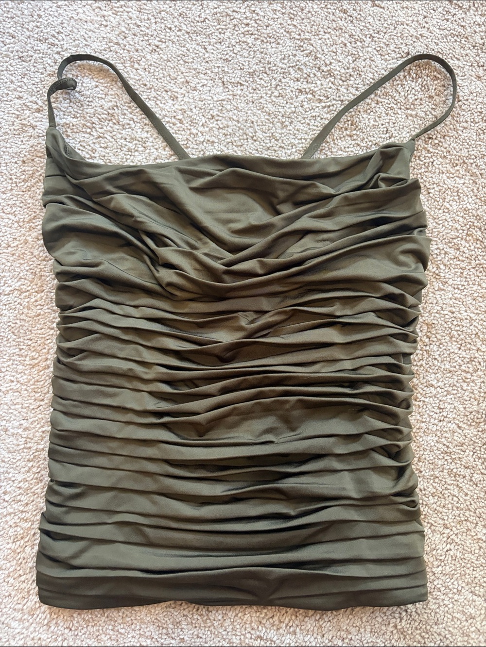 Express Olive Green Ruched Spaghetti Strap Tank